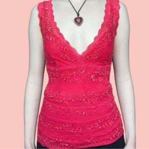 Vintage Le Château Red Lace Beaded Tank Top - XXS